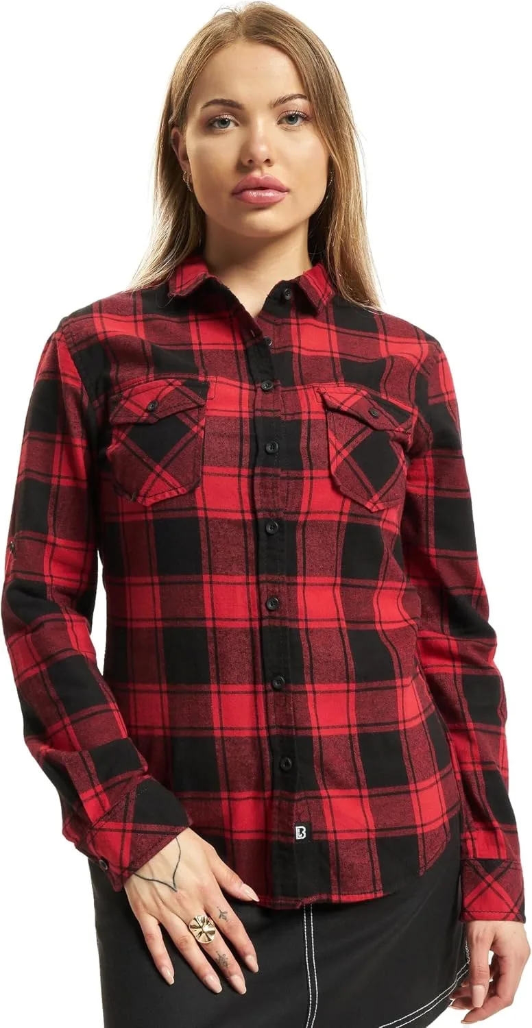 Brandit ▫️ Camisa de flanela xadrez Amy para mulher Camisa de flanela preta e branca, corte regular