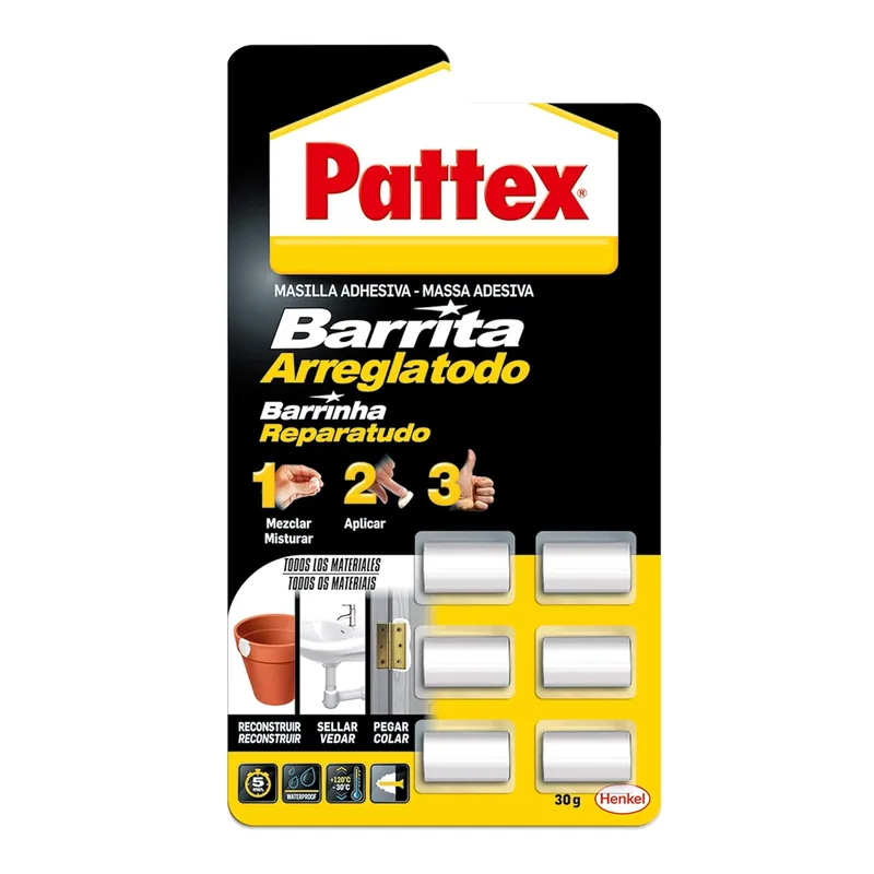Pattex ▫️ 1863218 Barra Multiusos, massa adesiva que sela e cola, monodose 6 x 5 g