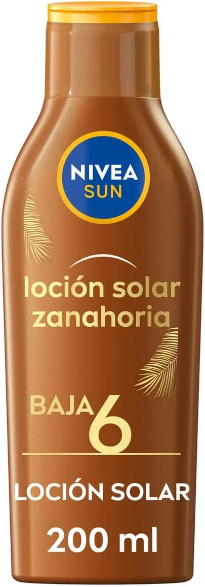 NIVEA SUN ▫️ Leite Solar Cenoura FP6 (1 x 200 ml), proteção solar para um bronzeado bonito e duradouro, protetor solar hidratante e resistente à água, loção bronzeadora