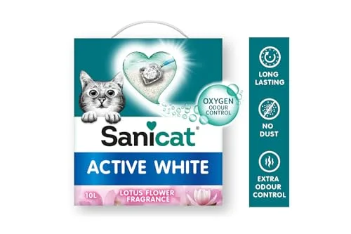 Sanicat ▫️ Areia aglomerante Active White com flor de lótus, fabricada a partir de minerais naturais com controlo de odores garantido, absorve a humidade e facilita a limpeza, capacidade de 6 L 3