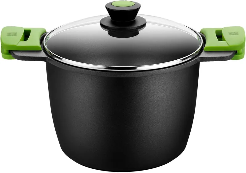 BRA ▫️ Prior | Panela Alta com Tampa de Vidro e Pegas de Silicone, 24 cm, Adequada para Todos os Tipos de Fogões, Incluindo Indução