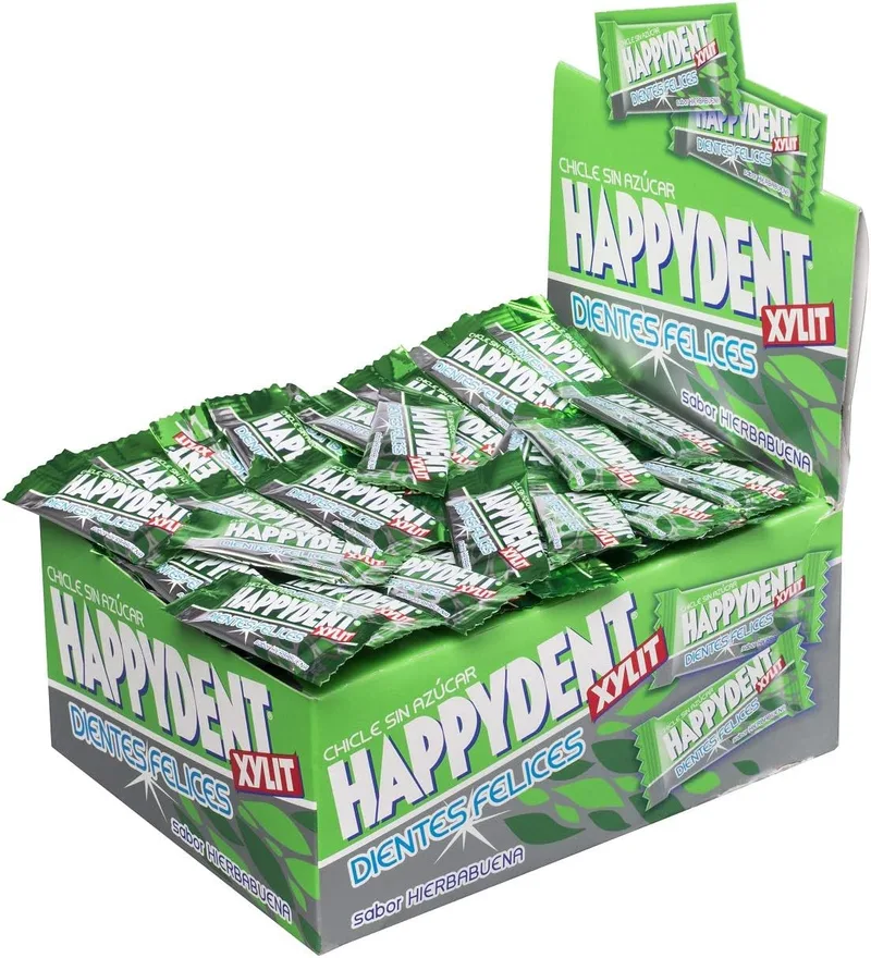 Happydent ▫️ Hierbabuena, Pastilha elástica sem açúcar - 200 unidades