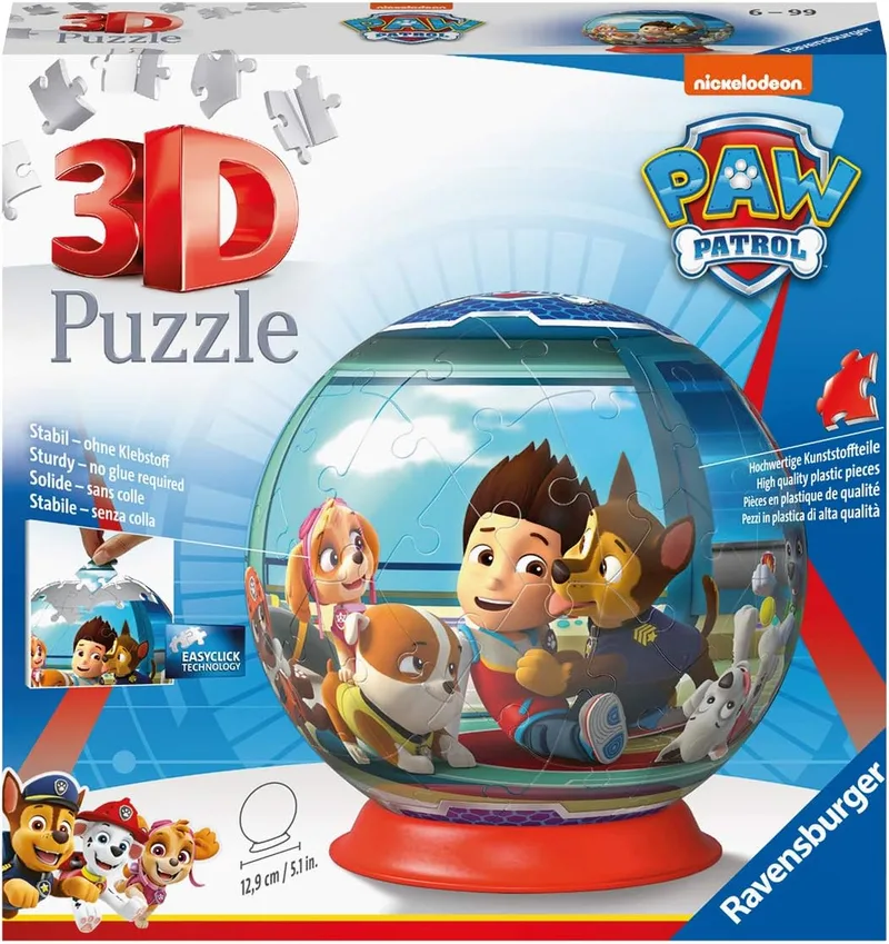 Ravensburger ▫️ Puzzle 3D Paw Patrol, 72 peças, +6 anos | Puzzle 3D de 72 peças para crianças a partir dos 6 anos, dedicado à Paw Patrol, da coleção Paw Patrol, ideal como ideia para presente.