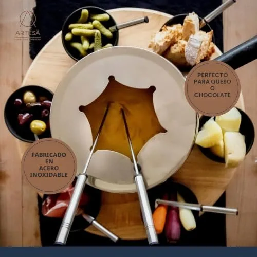 Artesa ▫️ Conjunto de fondue Artesà com prato giratório «Lazy Susan», panela de fondue em aço inoxidável com queimador, recipientes e utensílios, conjunto de 22 peças, preto 4