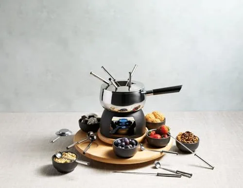 Artesa ▫️ Conjunto de fondue Artesà com prato giratório «Lazy Susan», panela de fondue em aço inoxidável com queimador, recipientes e utensílios, conjunto de 22 peças, preto 6