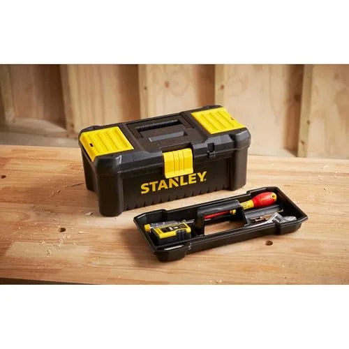 STANLEY ▫️ Caixa de ferramentas em plástico com fecho de plástico, 32 x 18,8 x 13,2 cm, pega ergonómica, organizadores na tampa, tabuleiro interior removível, orifício para cadeado, STST1-75514 5