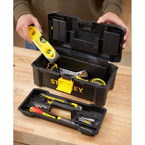 STANLEY ▫️ Caixa de ferramentas em plástico com fecho de plástico, 32 x 18,8 x 13,2 cm, pega ergonómica, organizadores na tampa, tabuleiro interior removível, orifício para cadeado, STST1-75514 6
