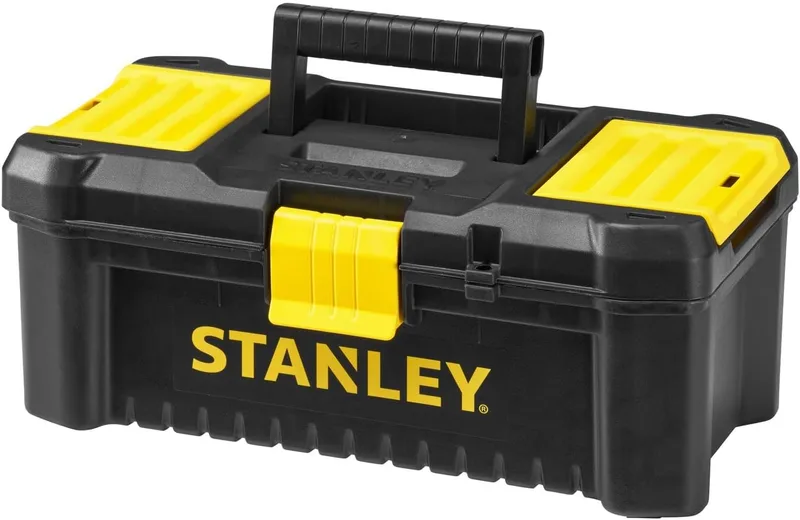 STANLEY ▫️ Caixa de ferramentas em plástico com fecho de plástico, 32 x 18,8 x 13,2 cm, pega ergonómica, organizadores na tampa, tabuleiro interior removível, orifício para cadeado, STST1-75514