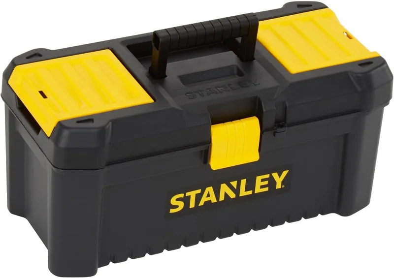 STANLEY ▫️ Caixa de ferramentas de plástico com fechadura de plástico, 40,6 x 20,5 x 19,5 cm, pega ergonómica, organizadores na tampa, tabuleiro interior amovível, orifício para cadeado, STST1-75517
