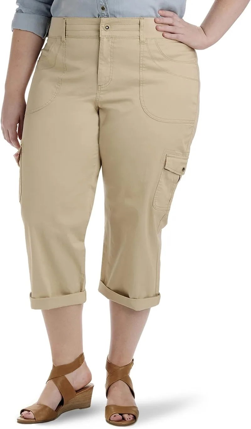 Lee ▫️ Calças Capri Plus Size com corte descontraído, cintura em malha Austyn e estilo cargo - Capri para mulher