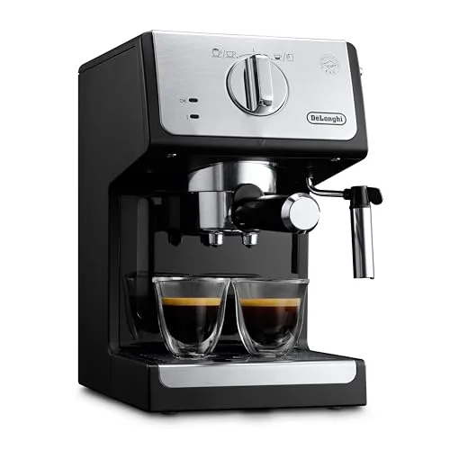 De'Longhi ▫️ Máquina de café tradicional com bomba para expresso e cappuccino, para café moído e cápsulas, 2 chávenas em simultâneo, depósito de água de 1,1 l, 1100 W, ECP 33.21, preto e prateado 2