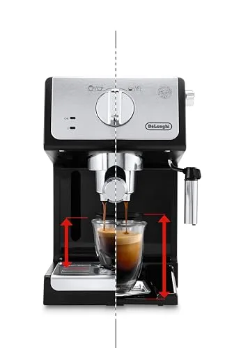 De'Longhi ▫️ Máquina de café tradicional com bomba para expresso e cappuccino, para café moído e cápsulas, 2 chávenas em simultâneo, depósito de água de 1,1 l, 1100 W, ECP 33.21, preto e prateado 3