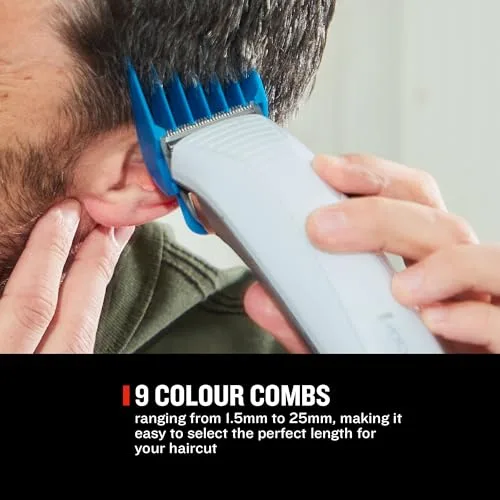 Remington ▫️ Máquina de Cortar Cabelo ColourCut - Máquina de cortar cabelo com fio, lâminas de aço inoxidável, 9 pentes, alavanca de seleção do comprimento, 4 acessórios: tesoura, pente, escova de limpeza e apoio para o pescoço - HC5035 3