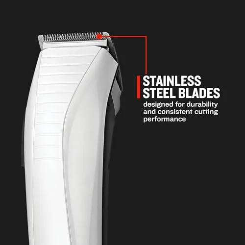Remington ▫️ Máquina de Cortar Cabelo ColourCut - Máquina de cortar cabelo com fio, lâminas de aço inoxidável, 9 pentes, alavanca de seleção do comprimento, 4 acessórios: tesoura, pente, escova de limpeza e apoio para o pescoço - HC5035 4
