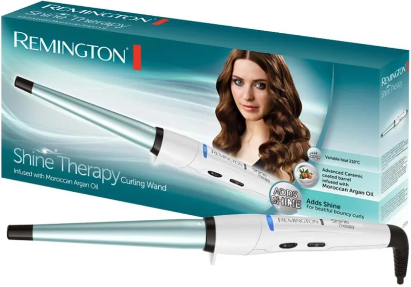 Remington ▫️ Modelador de Cabelo Shine Therapy, Óleo de Argan, Ondulador de Cabelo com Barril de 13-25 mm, Cria Caracóis Suaves, Cabelo Brilhante, Cerâmica Avançada, 8 Temperaturas até 210°C, CI53W