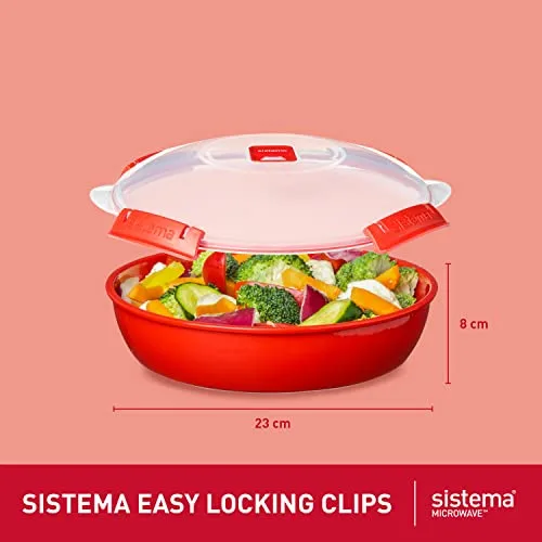 Sistema ▫️ de taça ou recipiente redondo para alimentos para micro-ondas | Vaporizador para alimentos de 1,3 l | Vermelho/transparente 2