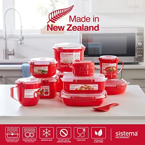 Sistema ▫️ de taça ou recipiente redondo para alimentos para micro-ondas | Vaporizador para alimentos de 1,3 l | Vermelho/transparente 6