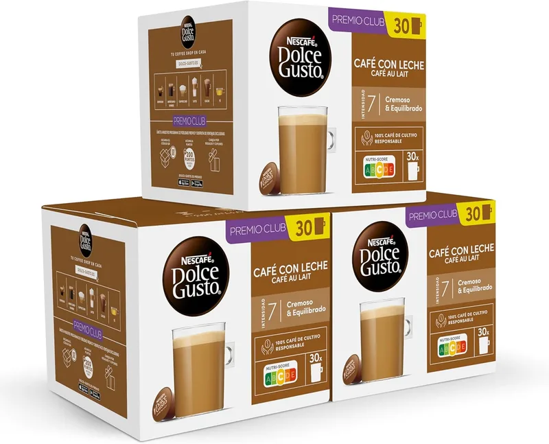 Nescafé Dolce Gusto ▫️ Café com Leite - Cápsulas de Café, 90 Cápsulas (3 x 30) - Intensidade 7 - Original para máquinas de café Dolce Gusto