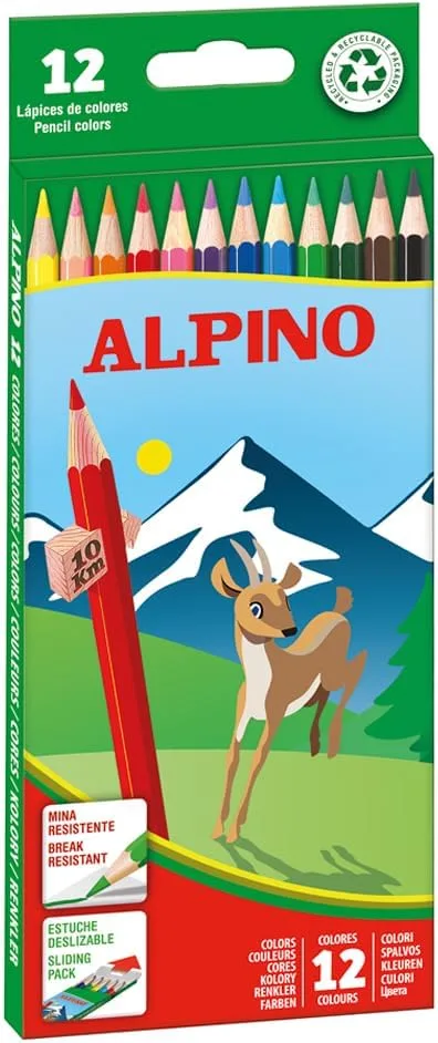 Alpino ▫️ Lápis de cor 12 unidades | Lápis de cor para crianças | Desenha e pinta com cores vivas e brilhantes | Material escolar | Estojo para lápis de cor