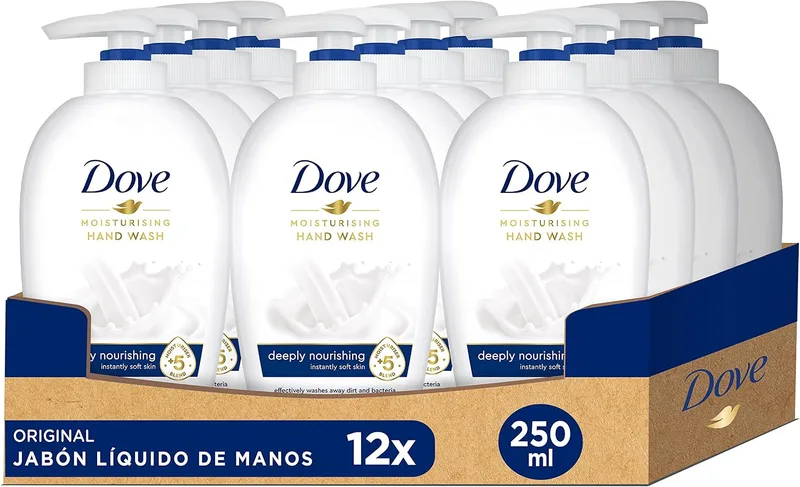 Dove ▫️ Sabonete Líquido para as Mãos com Hidratação Profunda e 5 Ingredientes Hidratantes para Todos os Tipos de Pele, Embalagem de 12 x 250 ml