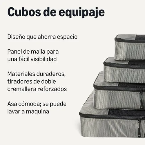 Amazon Essentials ▫️ Conjunto de 4 sacos de viagem, organizador de bagagem com fecho duplo, parte superior em malha, 100% poliéster, pequeno/médio/grande/fino, cinzento (anteriormente Amazon Basics) 2