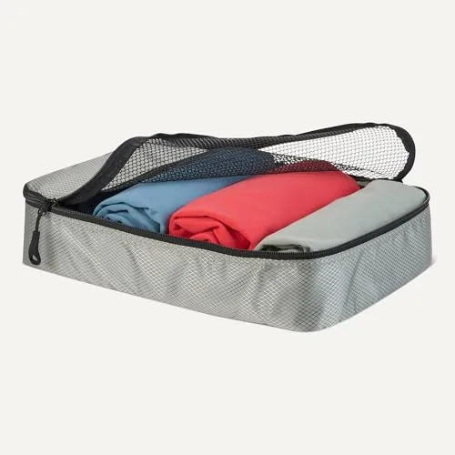Amazon Essentials ▫️ Conjunto de 4 sacos de viagem, organizador de bagagem com fecho duplo, parte superior em malha, 100% poliéster, pequeno/médio/grande/fino, cinzento (anteriormente Amazon Basics) 3