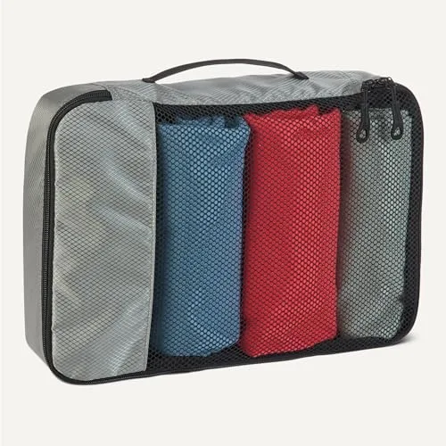Amazon Essentials ▫️ Conjunto de 4 sacos de viagem, organizador de bagagem com fecho duplo, parte superior em malha, 100% poliéster, pequeno/médio/grande/fino, cinzento (anteriormente Amazon Basics) 4