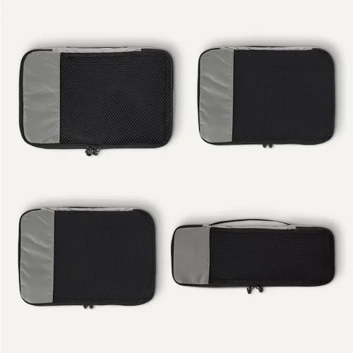 Amazon Essentials ▫️ Conjunto de 4 sacos de viagem, organizador de bagagem com fecho duplo, parte superior em malha, 100% poliéster, pequeno/médio/grande/fino, cinzento (anteriormente Amazon Basics) 5