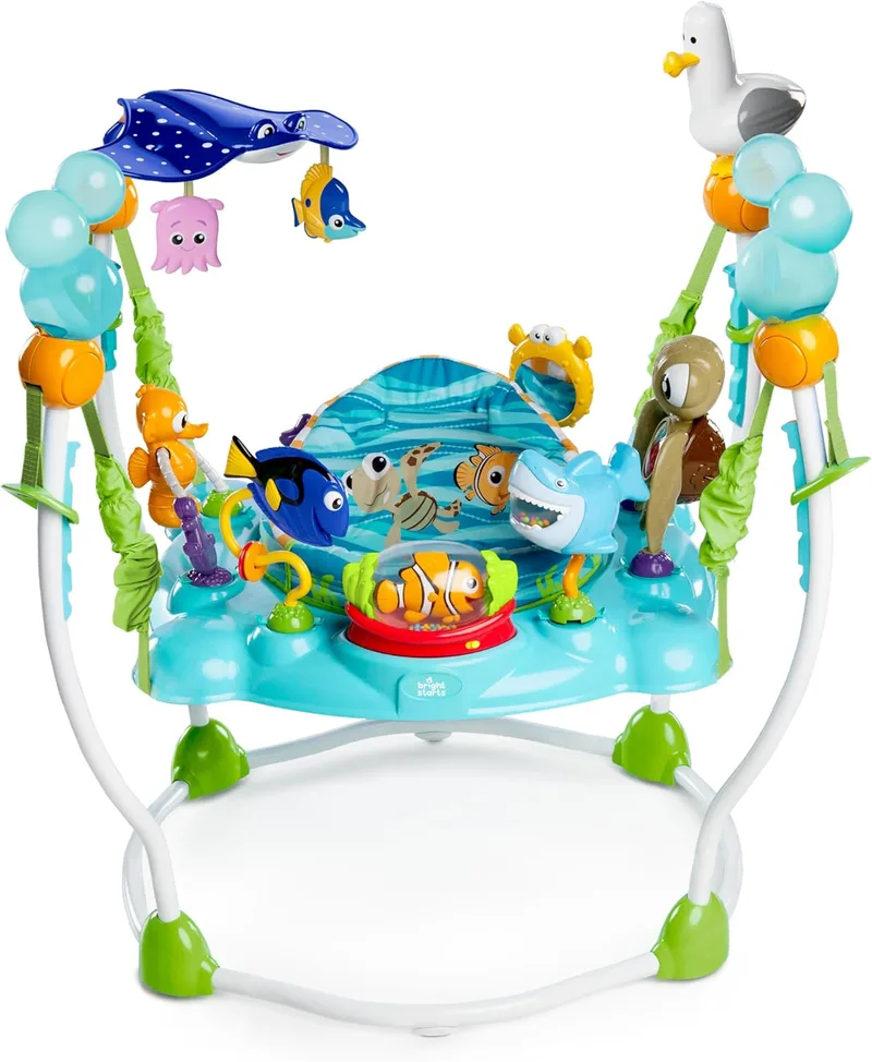 Bright Starts ▫️ Disney Baby, À Procura de Nemo, Balancé «Mar de Atividades», Centro de Atividades com 13 Atividades, Luzes, Música e Sons do Oceano, Altura Ajustável, Rotação de 360°, Idades a partir dos 6 meses