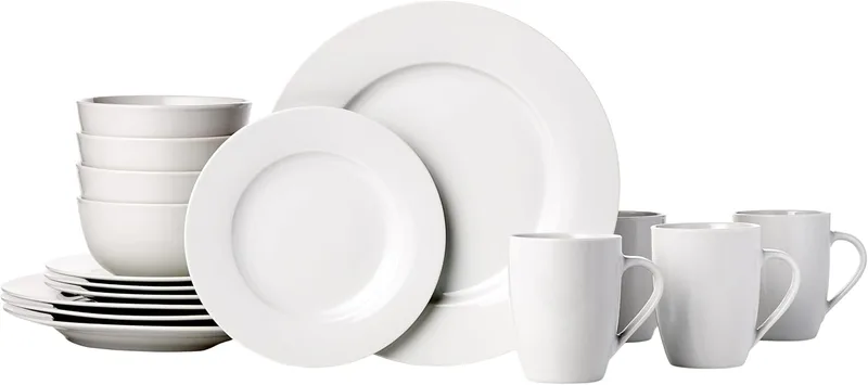Amazon Basics ▫️ Louça para 4 pessoas, 16 peças, embalagem de 1, Branco