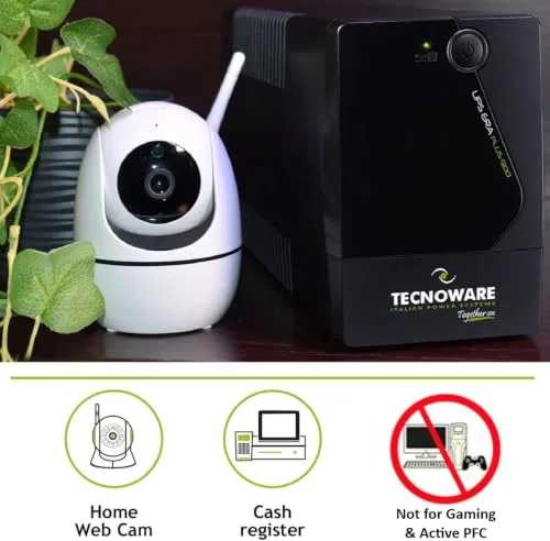 Tecnoware Power Systems ▫️ UPS 900VA para PC/Modem, NÃO para jogos/consolas, SAI ERA PLUS, 2 tomadas Schuko, protege contra cortes de energia e picos de tensão em PC, modem, videovigilância, TPV, NAS, POS 5
