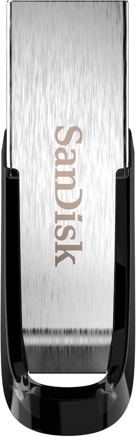 SanDisk ▫️ Ultra Flair Pen USB 3.0 de 64 GB, com uma estrutura metálica resistente e elegante e uma velocidade de leitura de até 150 MB/s, cor preta/prateada