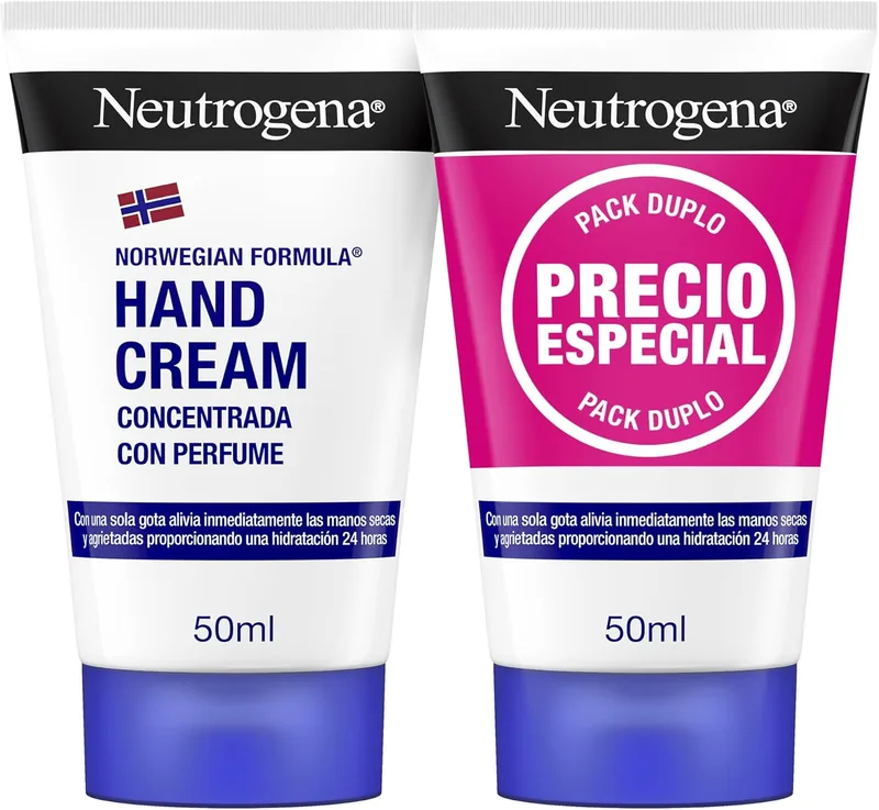 Neutrogena ▫️ Duplo Hand Cream Concentrado com Perfume (2 x 50 ml), creme de mãos reparador para peles sensíveis, creme de mãos para mãos gretadas e secas com glicerina e vitamina E.
