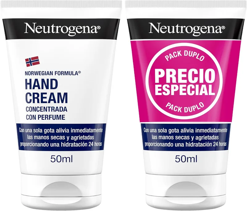 Neutrogena ▫️ Duplo Hand Cream Concentrado com Perfume (2 x 50 ml), creme de mãos reparador para peles sensíveis, creme de mãos para mãos gretadas e secas com glicerina e vitamina E.