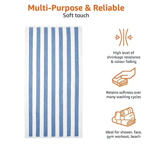 Amazon Basics ▫️ Toalha para praia, piscina, ginásio e spa, 100% algodão com padrão de riscas Cabana, 76 x 152 cm, azul claro, conjunto de 2 4
