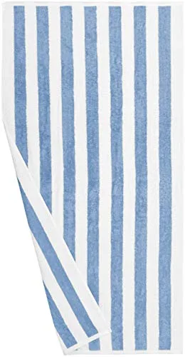 Amazon Basics ▫️ Toalha para praia, piscina, ginásio e spa, 100% algodão com padrão de riscas Cabana, 76 x 152 cm, azul claro, conjunto de 2 6