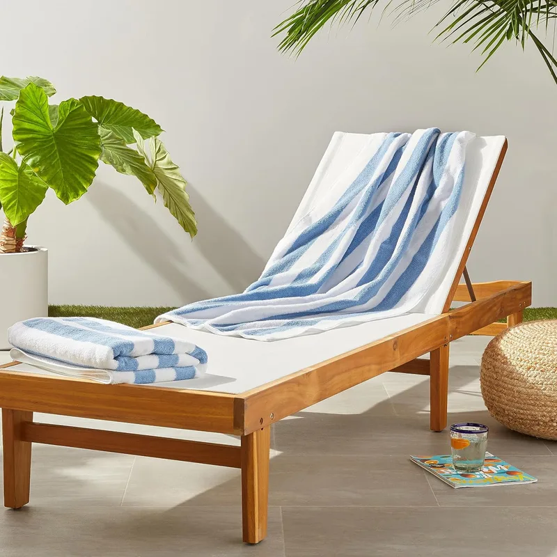 Amazon Basics ▫️ Toalha para praia, piscina, ginásio e spa, 100% algodão com padrão de riscas Cabana, 76 x 152 cm, azul claro, conjunto de 2