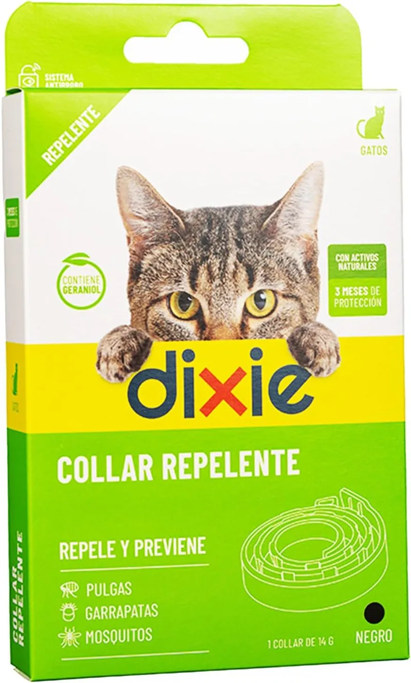 DIXIE ▫️ Coleira anti-pulgas para gatos e gatinhos – Repele e protege contra pulgas, carraças e mosquitos – Sem inseticidas – 3 meses de proteção natural – 34,5 cm, ajustável para qualquer raça e tamanho