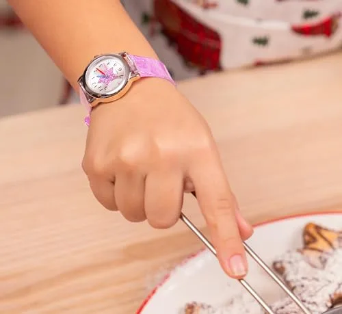 Kiddus ▫️ Relógio para meninas com purpurina, inclui exercícios para aprender a ver as horas, relógio infantil analógico de fácil leitura, 3 ATM, a partir dos 4 anos 2