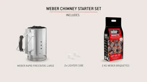 Weber ▫️ 17631 - Conjunto para lareira: 2 kg de briquetes + 6 pastilhas de ignição brancas, aço inoxidável 2