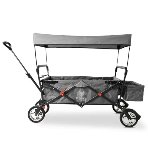 FUXTEC ▫️ Bollerwagen City CT500, Carrinho dobrável com cobertura UV e travões duplos à frente. — Adequado para crianças, cidade, campo, praia ou montanha — Puxar ou empurrar — Capacidade de carga de 75 kg — Saco traseiro 2