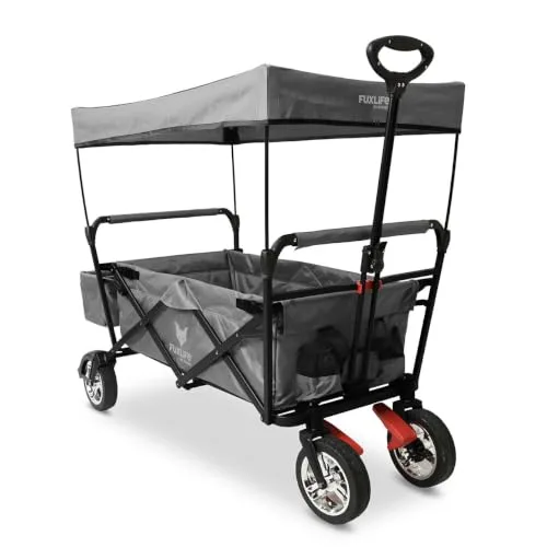 FUXTEC ▫️ Bollerwagen City CT500, Carrinho dobrável com cobertura UV e travões duplos à frente. — Adequado para crianças, cidade, campo, praia ou montanha — Puxar ou empurrar — Capacidade de carga de 75 kg — Saco traseiro 4