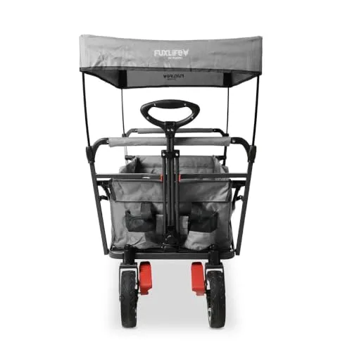 FUXTEC ▫️ Bollerwagen City CT500, Carrinho dobrável com cobertura UV e travões duplos à frente. — Adequado para crianças, cidade, campo, praia ou montanha — Puxar ou empurrar — Capacidade de carga de 75 kg — Saco traseiro 5