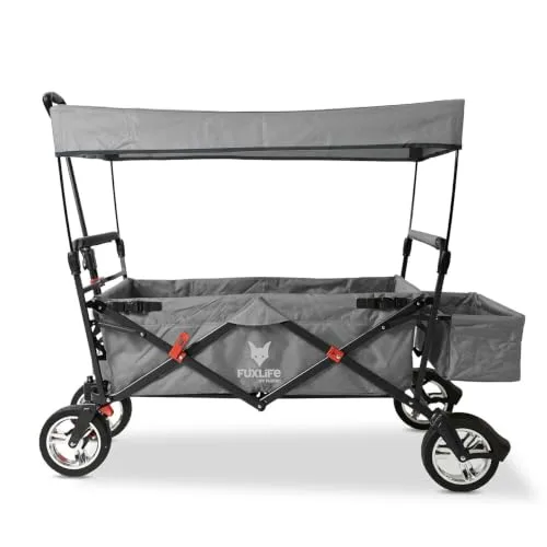 FUXTEC ▫️ Bollerwagen City CT500, Carrinho dobrável com cobertura UV e travões duplos à frente. — Adequado para crianças, cidade, campo, praia ou montanha — Puxar ou empurrar — Capacidade de carga de 75 kg — Saco traseiro 6
