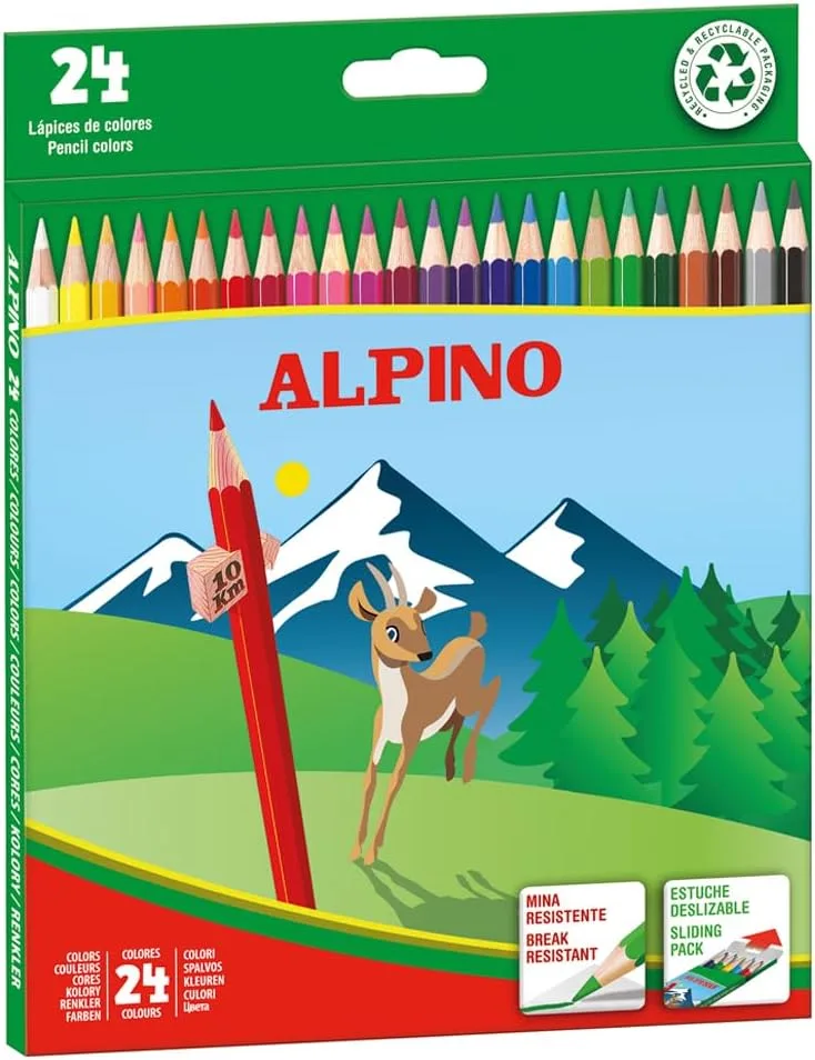 Alpino ▫️ Lápis de cor 24 unidades | Lápis de cor para crianças | Desenha e pinta com cores vivas e brilhantes | Material escolar | Estojo para lápis de cor