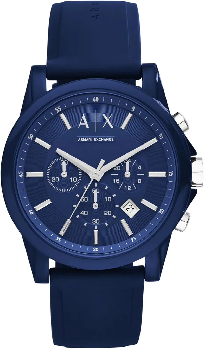 Armani Exchange ▫️ Relógio para homem, movimento de quartzo cronógrafo e caixa de 44 mm com bracelete em silicone