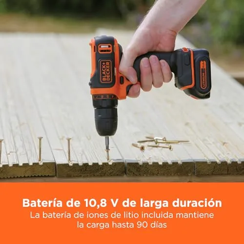 Black+Decker ▫️ Berbequim-aparafusador sem fios ultracompacto, com luz de trabalho LED, bateria de iões de lítio de 10,8 V e carregador, BDCDD12-QW 5