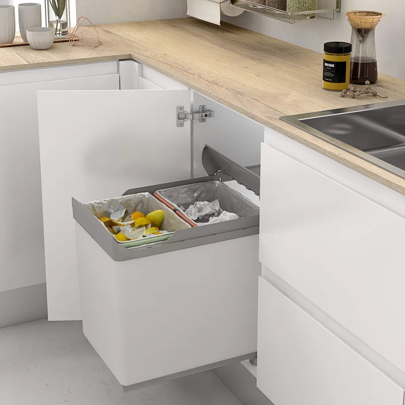 Menage Confort ▫️ Cubo de lixo e reciclagem extraível - 2 cubos incorporados de 21/21 ou 16/16 - para móveis de cozinha, 16/16