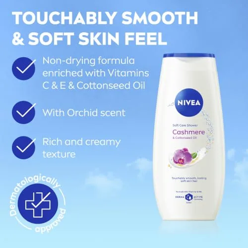 NIVEA ▫️ Gel de banho com óleo de caxemira e algodão (250 ml), gel de banho com vitamina C, E e óleos preciosos, protege a pele contra o ressecamento e deixa-a suave 2