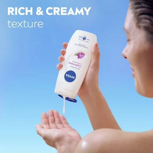 NIVEA ▫️ Gel de banho com óleo de caxemira e algodão (250 ml), gel de banho com vitamina C, E e óleos preciosos, protege a pele contra o ressecamento e deixa-a suave 5